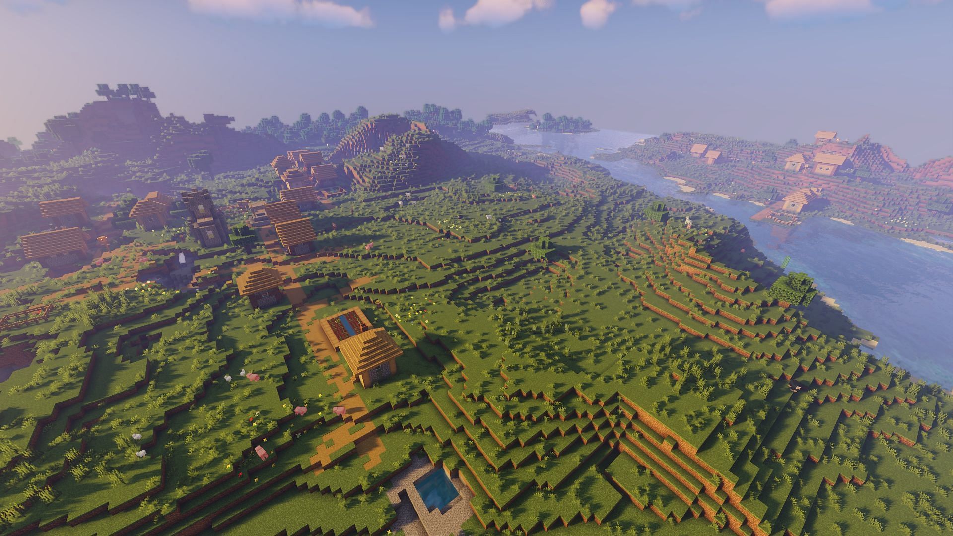 The double villages found right at spawn (Image via Minecraft)