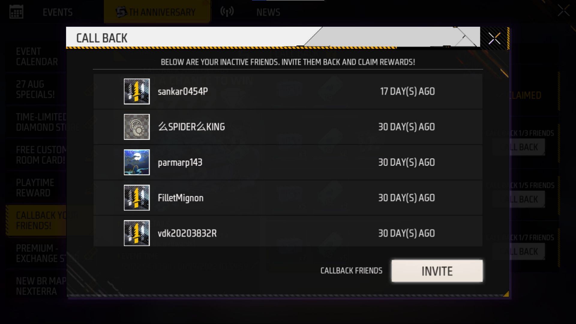 Users can proceed to invite their friends to get the free rewards (Image via Garena)