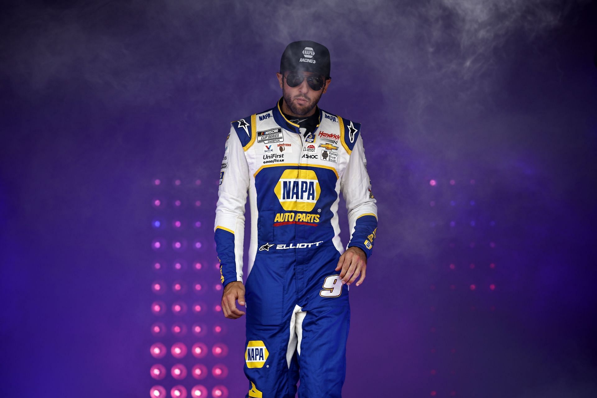 Chase Elliott walks onstage during driver intros before the NASCAR Cup Series Federated Auto Parts 400 at Richmond Raceway