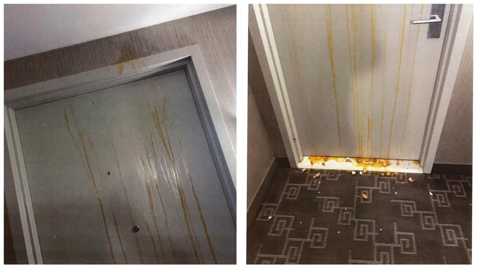 NYC tenant faces lawsuit as screenshotted surveillance photos show Yan Li throwing eggs at neighbour&rsquo;s door in a bizarre attack (Image via Twitter/Screengrabbedimage)