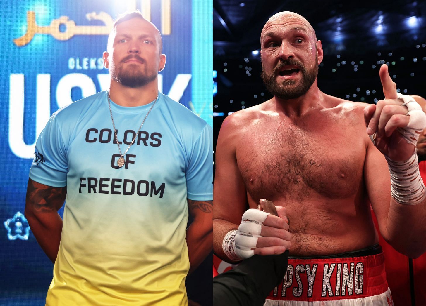 Oleksandr Usyk (left) and Tyson Fury (right)