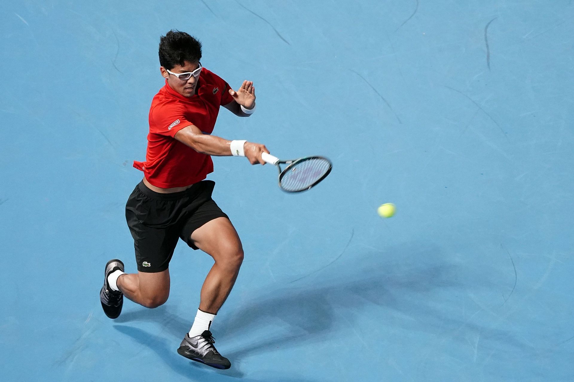 Hyeon Chung in action at the Japan Open in 2019