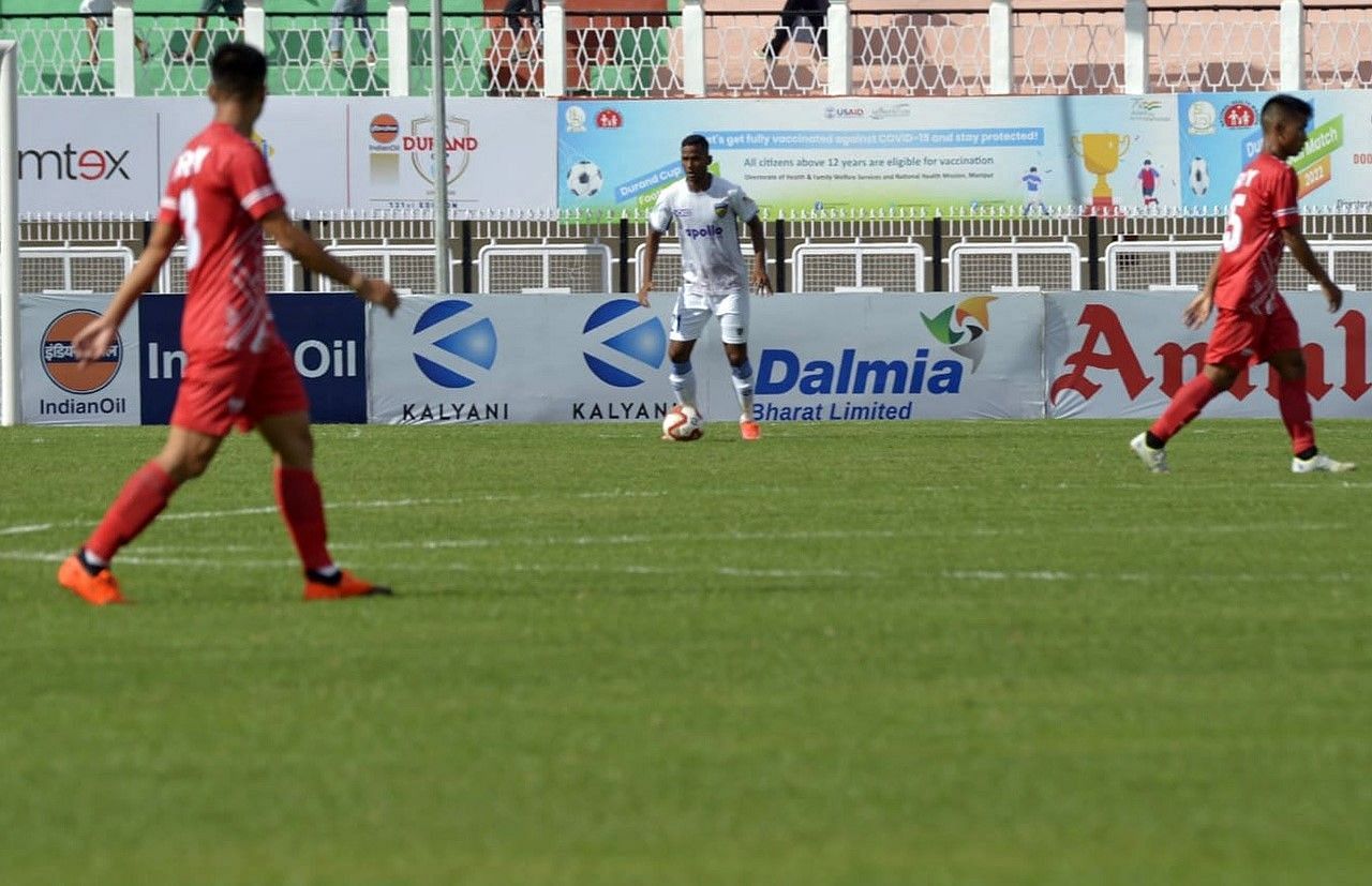 Chennaiyin FC&#039;s Narayan Das in action against Army Red FT at the Khuman Lampak Stadium in Imphal. (Image Courtesy: Durand Cup Twitter)