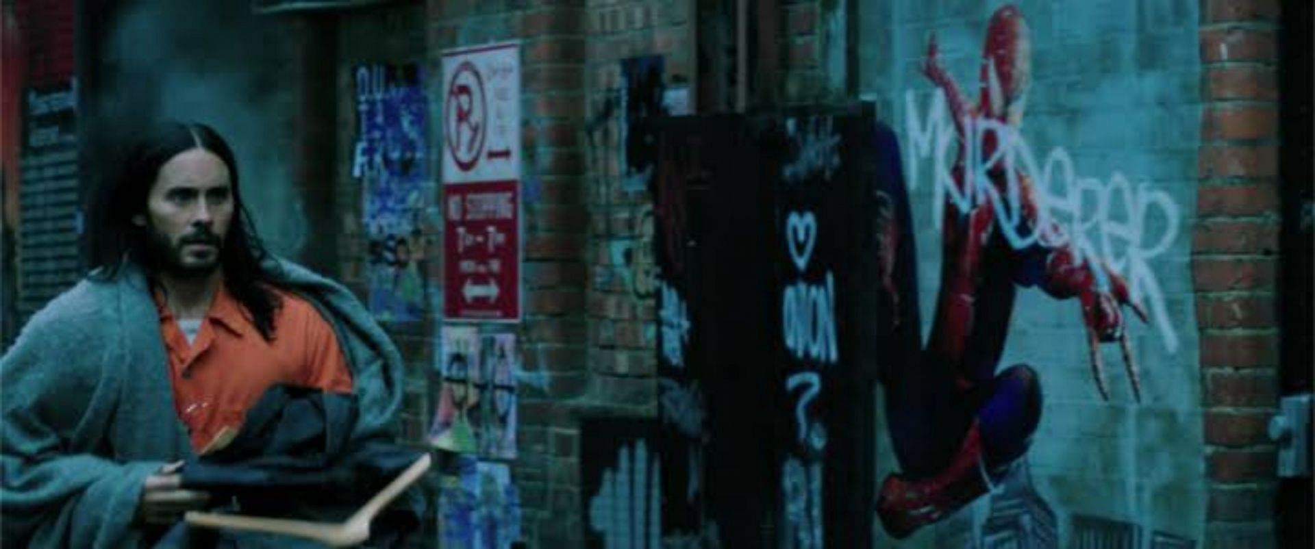 Deleted scene from Morbius featuring the Spider-Man mural (Image via Sony Pictures Entertainment)