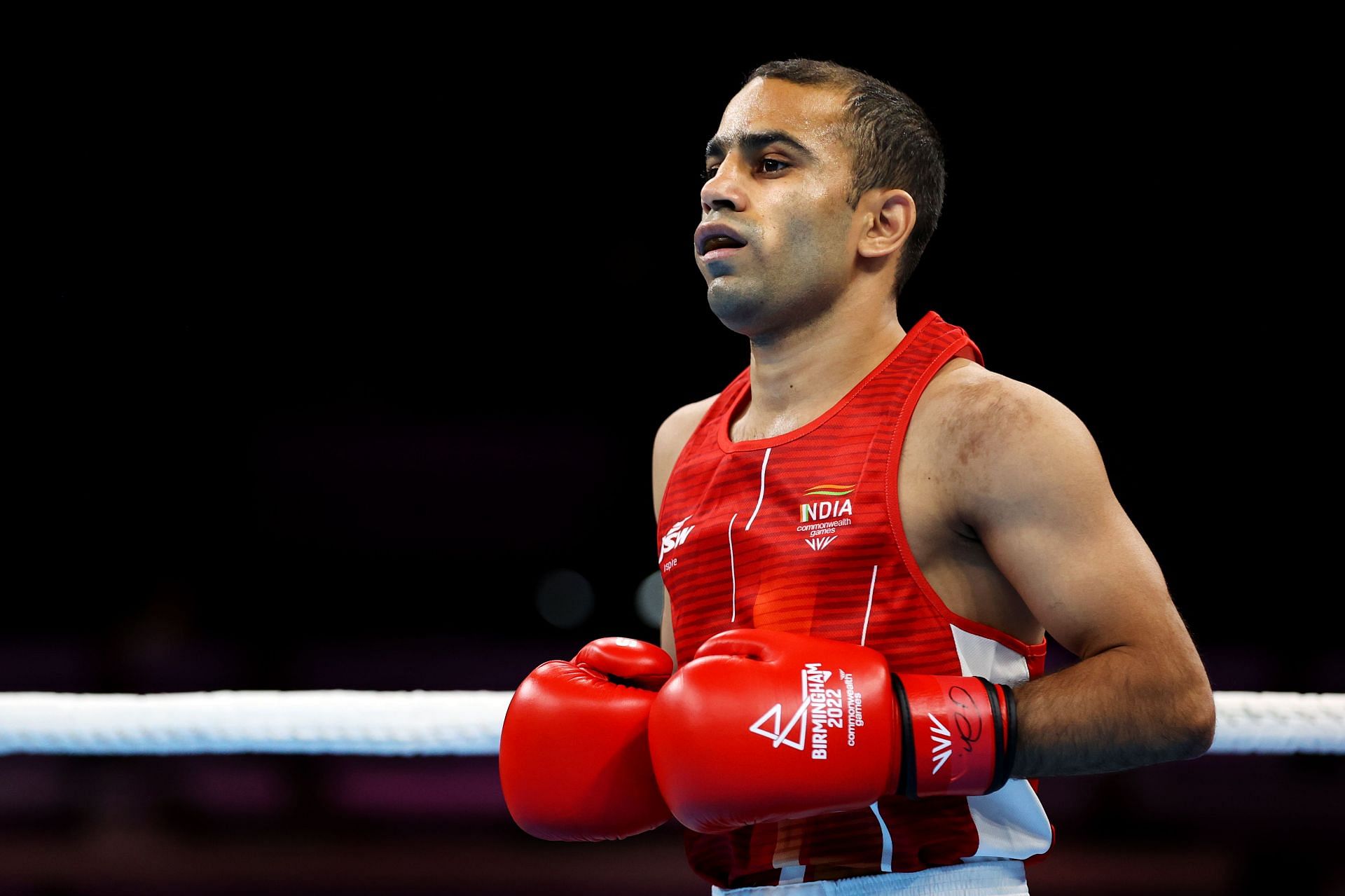 Amit Panghal in action in the quarterfinals (Image courtesy: Getty)