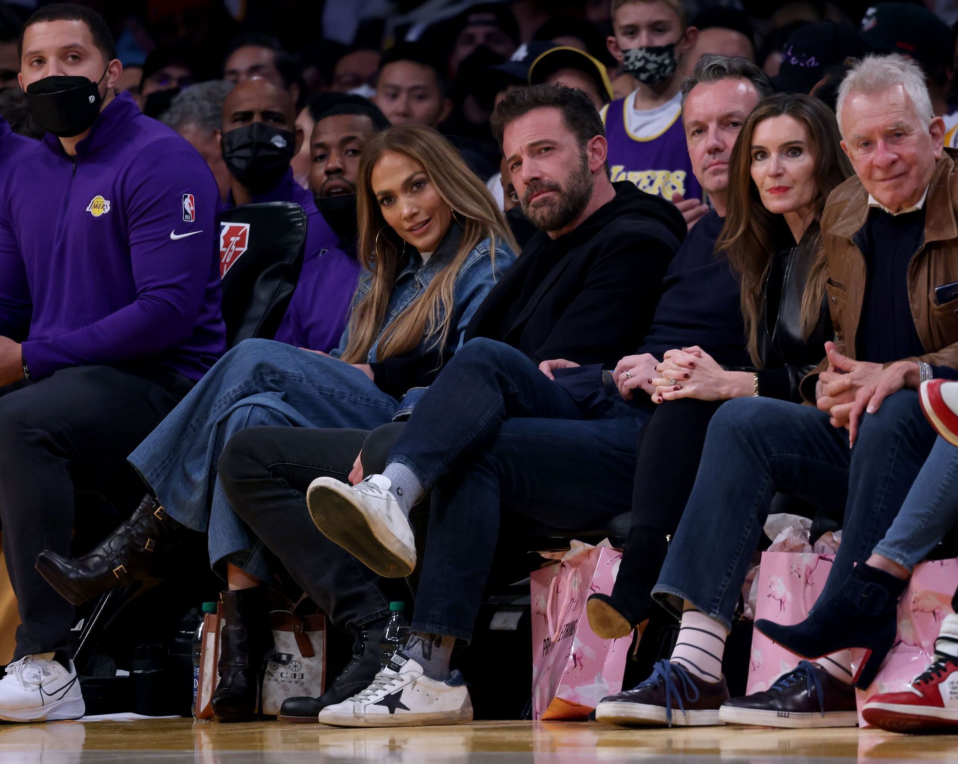 Jennifer Lopez and Ben Affleck at a Boston Celtics v Los Angeles Lakers game.