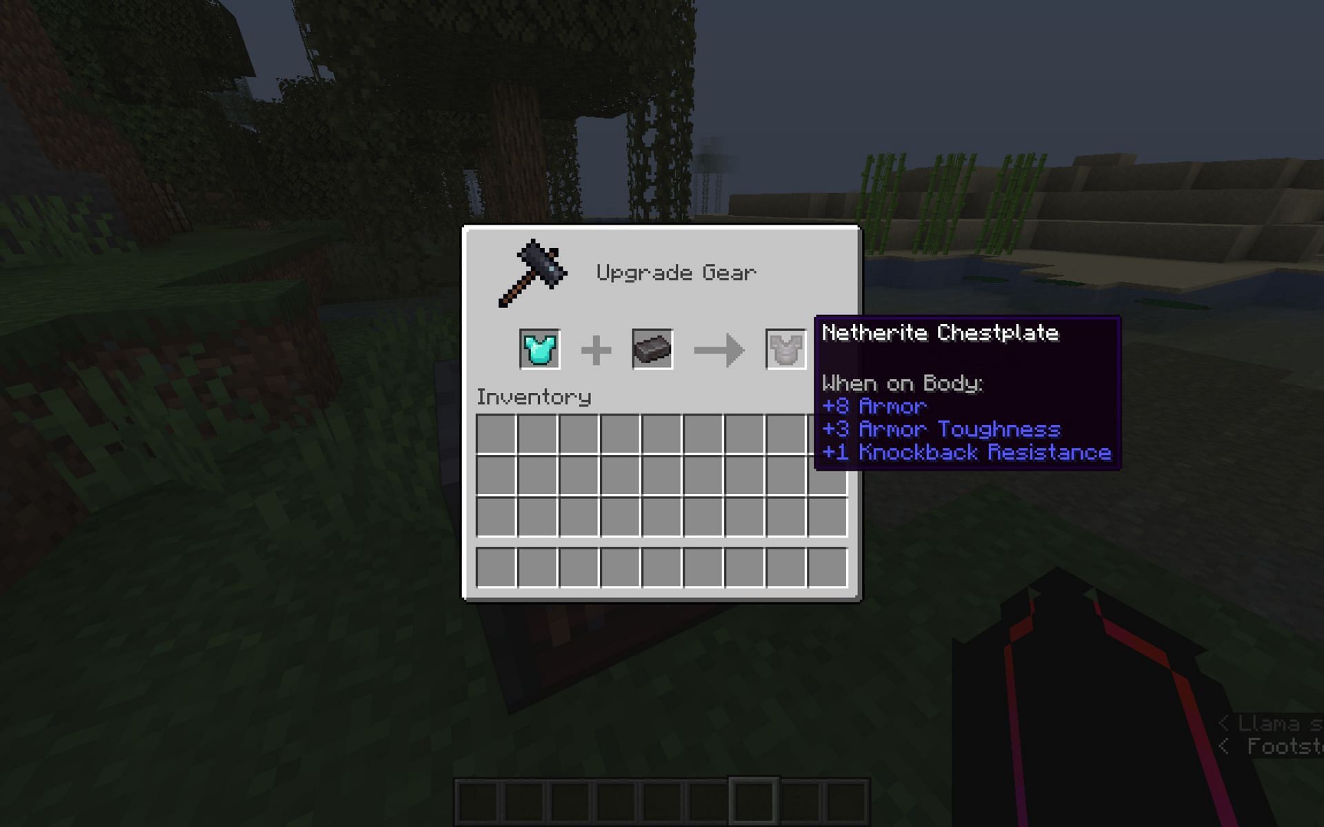 A diamond chestplate converted to netherite in a smithing table (Image via Minecraft)