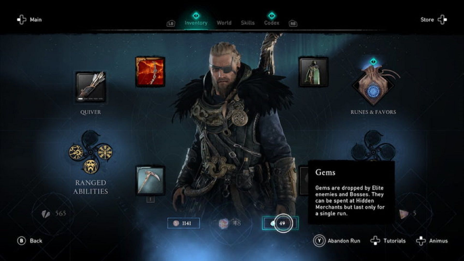 Gems in Assassin&#039;s Creed Valhalla: Forgotten Saga&#039;s character UI (Image via Ubisoft)