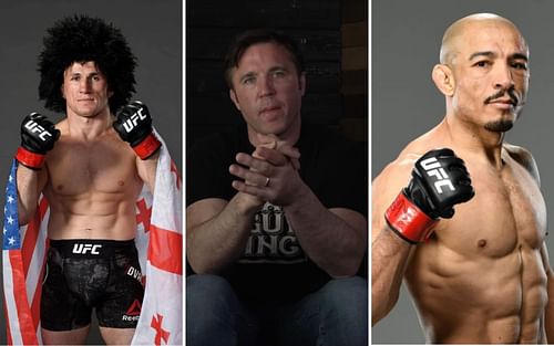 (L-R) Merab Dvalishvili, Chael Sonnen, Jose Aldo [Images via Getty and @sonnench on Instagram]