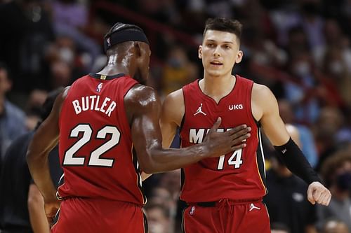 Jimmy Butler and Tyler Herro of the Miami Heat