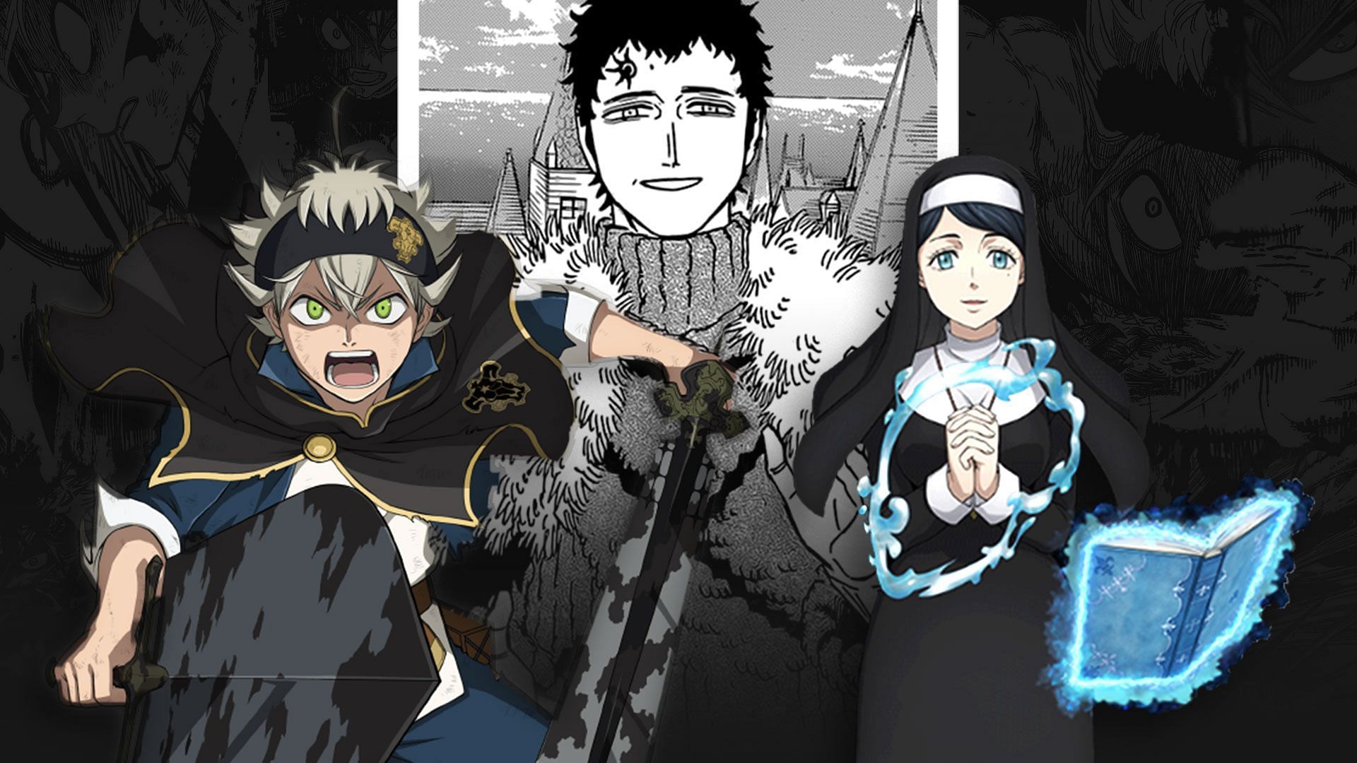 The 3 central figures in Black Clover chapter 334 (Image via Sportskeeda)