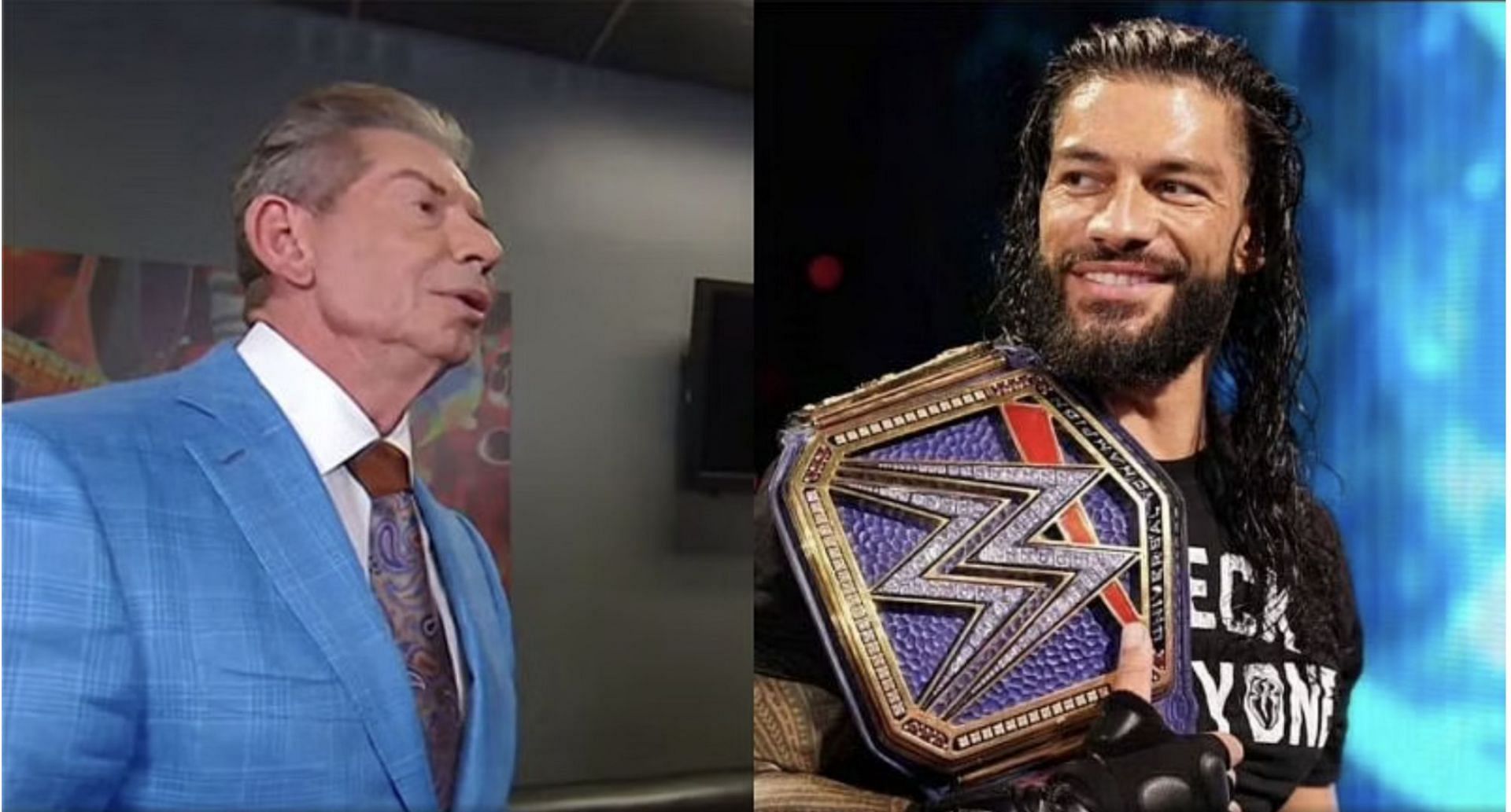 Vince McMahon (L); Undisputed WWE Universal Champion Roman Reigns (R)
