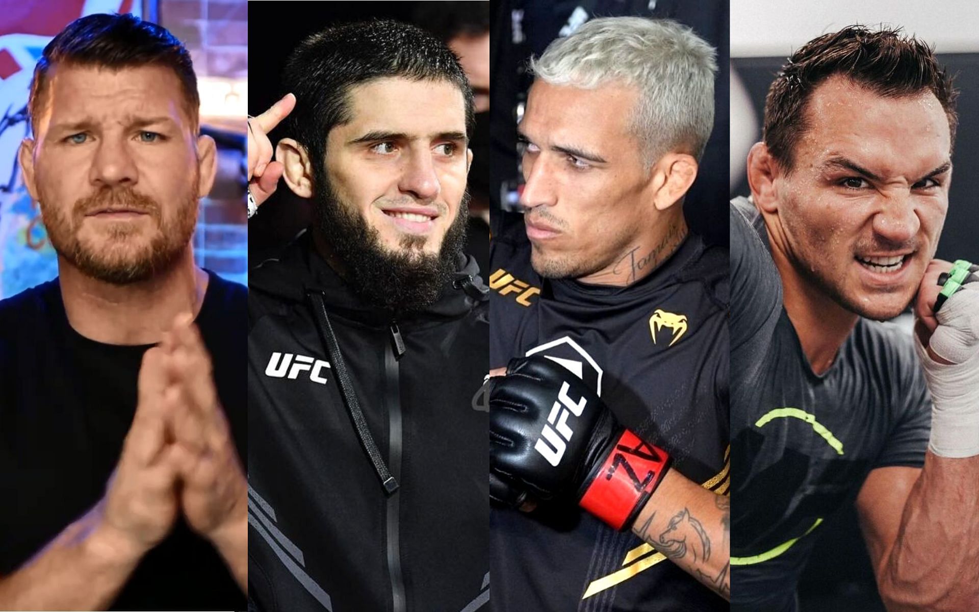 (L-R) Michael Bisping, Islam Makhachev, Charles Oliveira, and Michael Chandler [Images credits: Michael Bisping Podcast /YouTube | @islam_makhachev, @charlesdobronxs, and @mikechandlermma /Instagram]