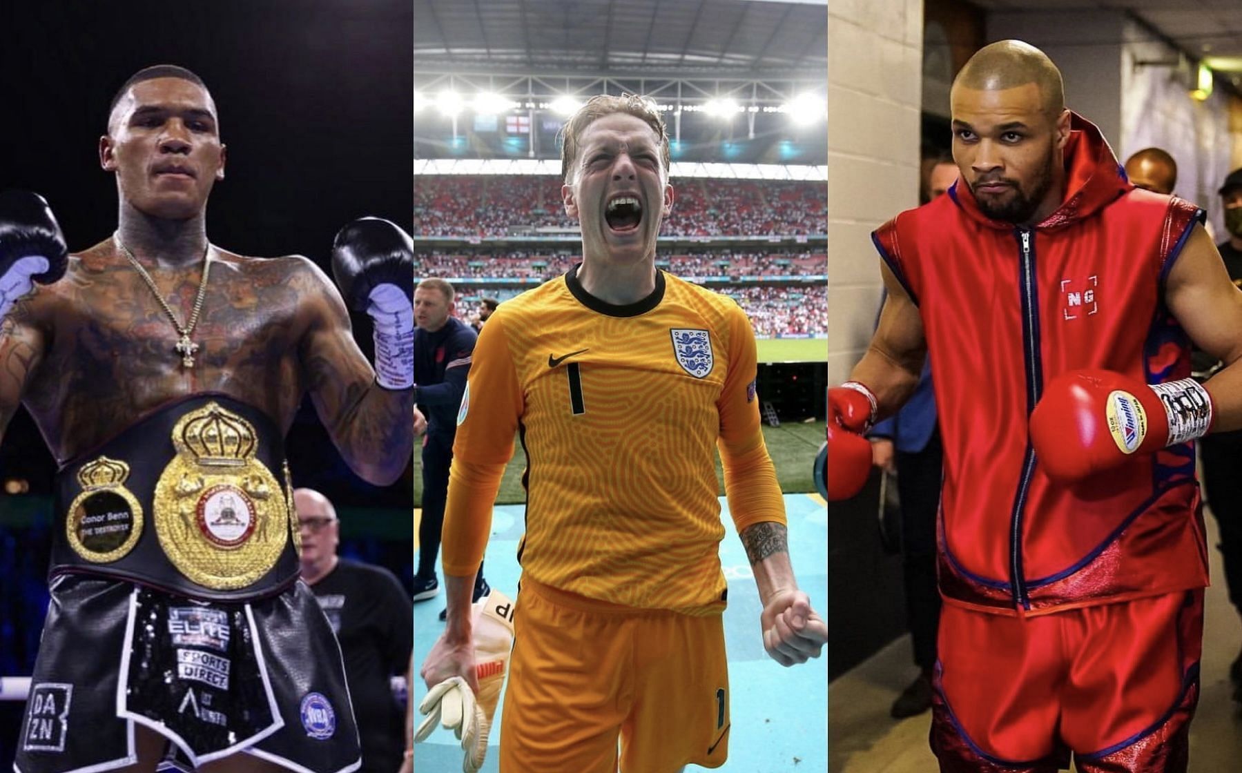 Conor Benn (left), Jordan Pickford (middle), Chris Eubank Jr. (right) - Images via @conorbennofficial, @jpickford1 and @chriseubankjr on Instagram