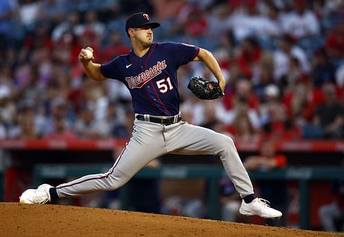 Tyler Mahle of the Twins in a game versus the Los Angeles Angels