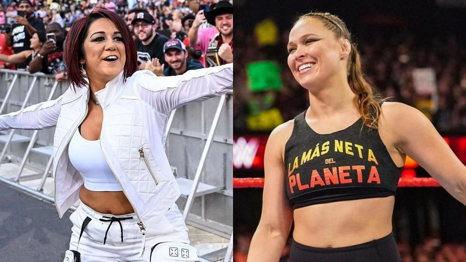 WWE superstars Bayley (L) Ronda Rousey (R)