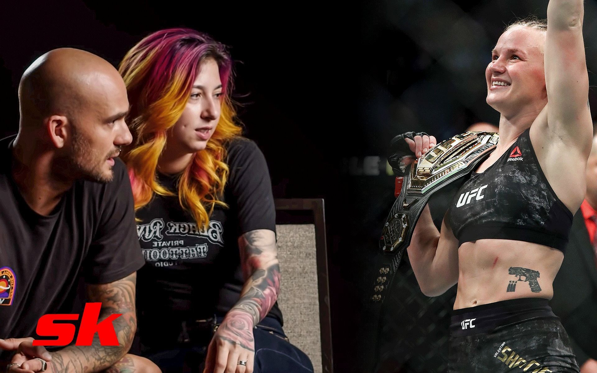 UFC women&#039;s flyweight champion Valentina Shevchenko (right) [Images courtesy of @Inked YouTube and Getty]