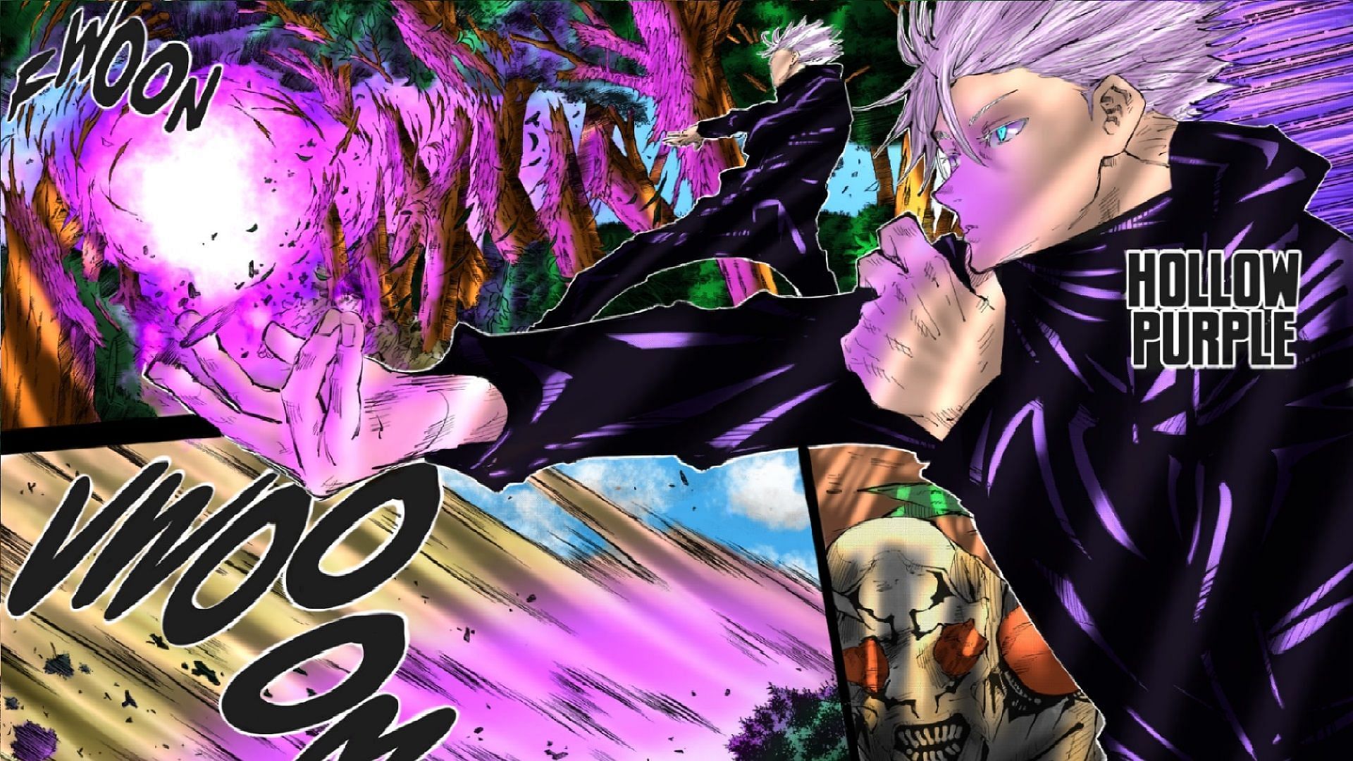Gojo using Hollow Purple in Jujutsu Kaisen (Image via Shueisha, colorization by @yamalvrr)