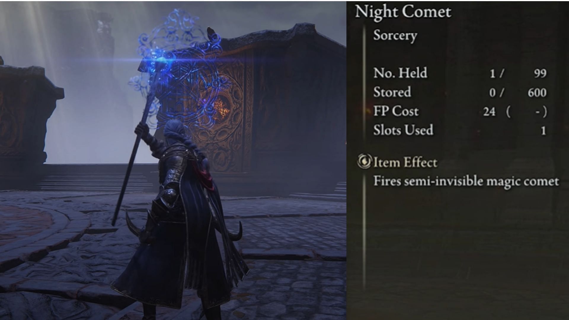 Night Comet is a powerful sorcery that players can get pretty early in Elden Ring (Image via FromSoftware)
