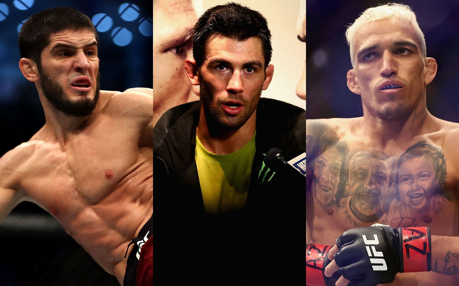 Islam Makhachev (left), Dominick Cruz (center), and Charles Oliveira (right) (Images via Getty)