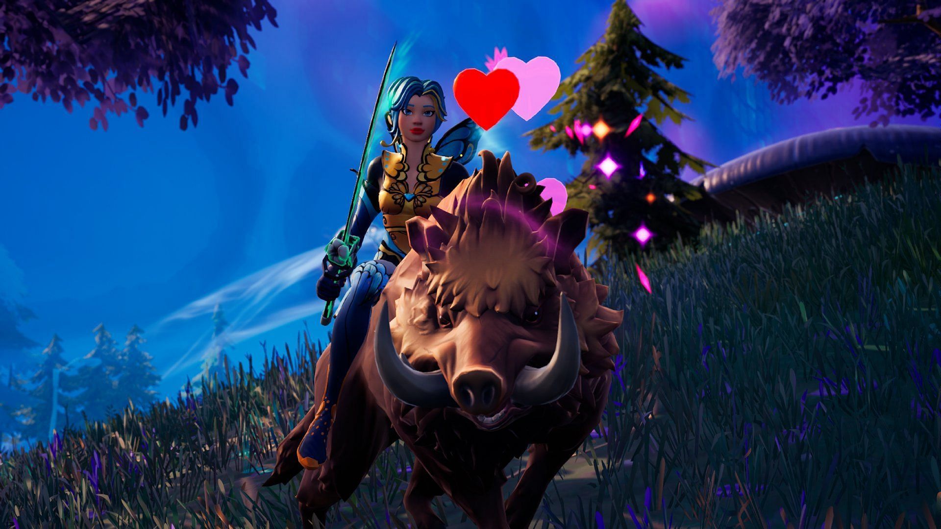 Charging into battle atop a Boar is a sight to behold in Fortnite (Image via Twitter/pandagrrrrl)