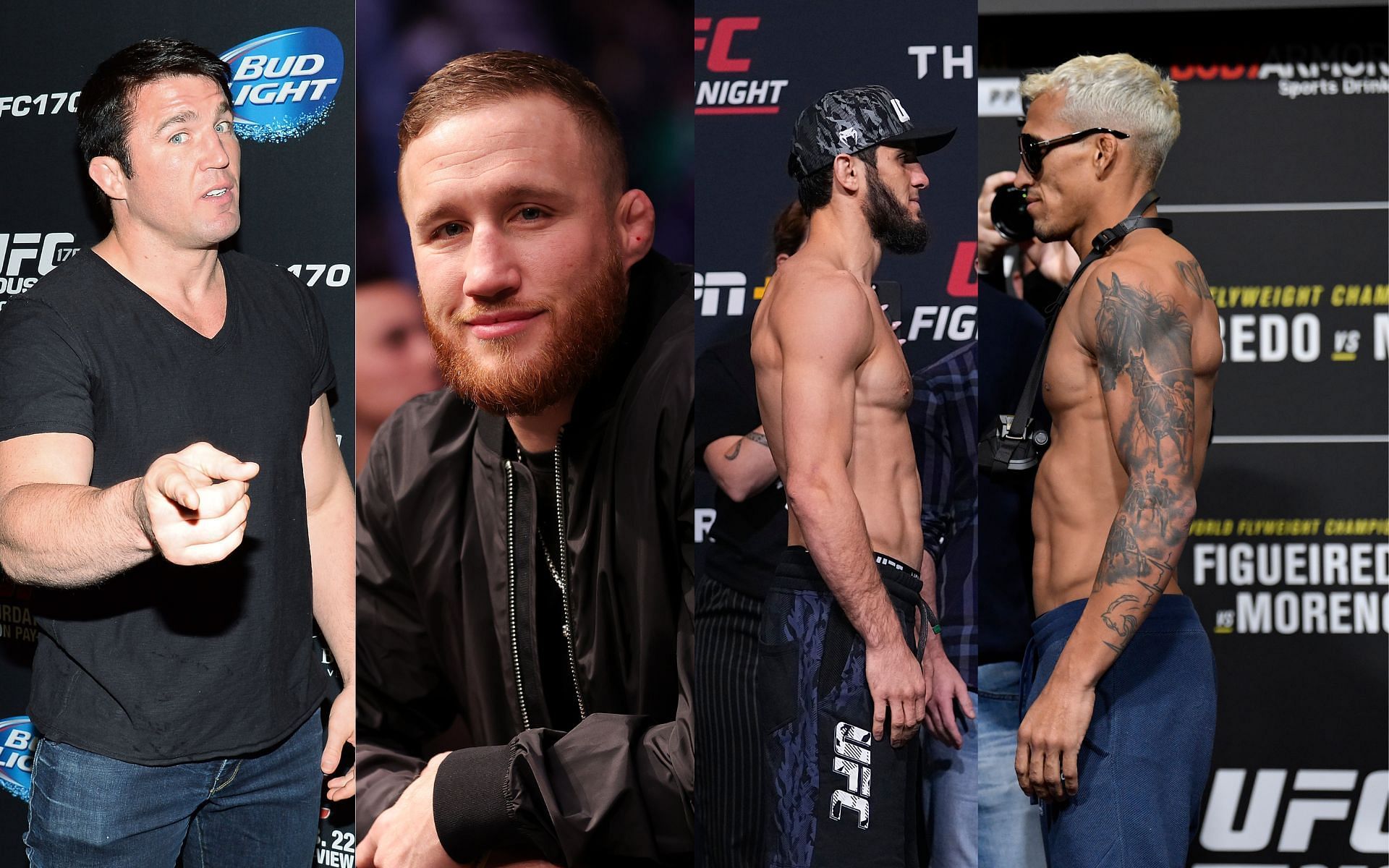 From left to right: Chael Sonnen, Justin Gaethje, Islam Makhachev, and Charles Oliveira
