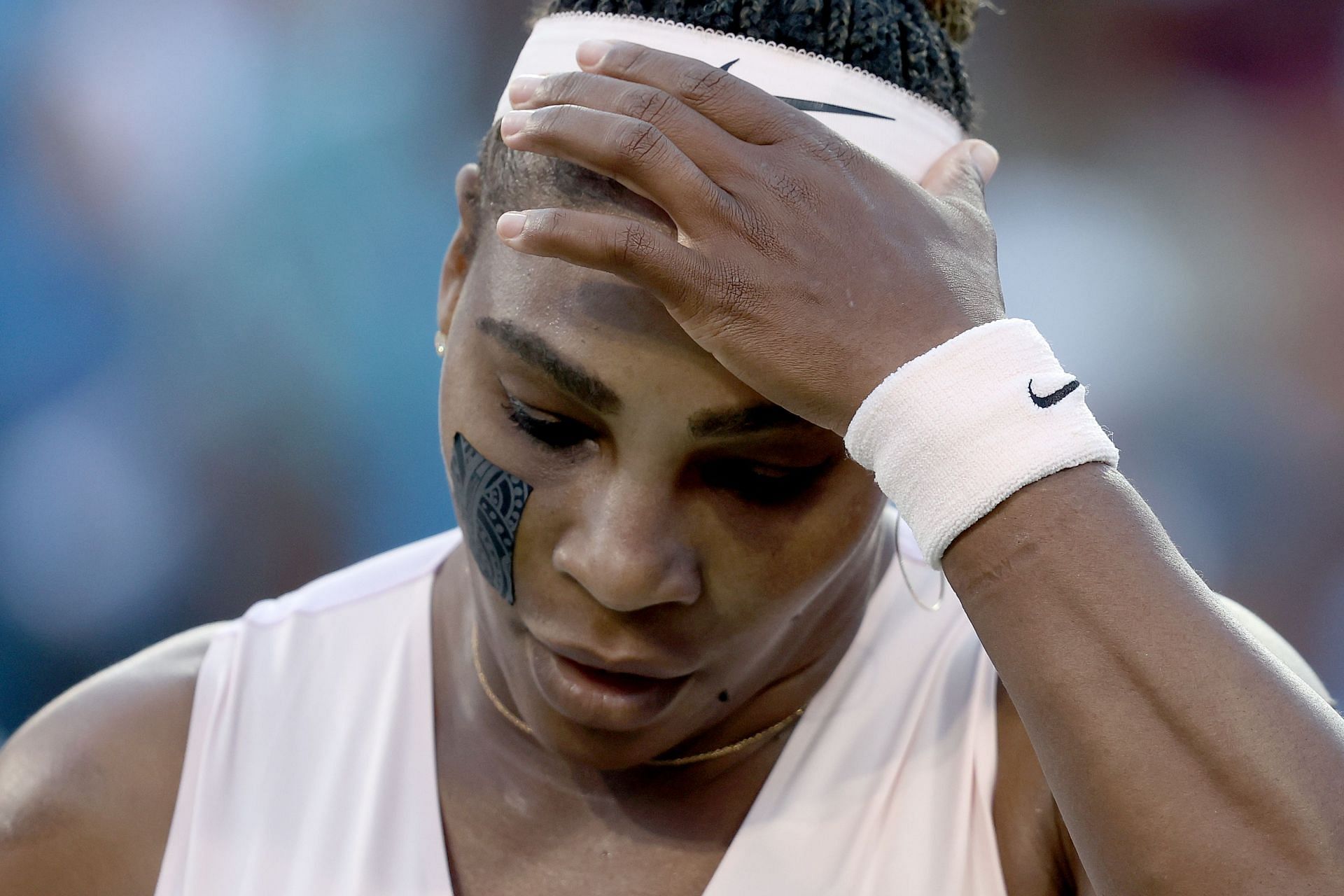 Serena Williams reacts after losing a point against Emma Raducanu (Pic: Getty Images)