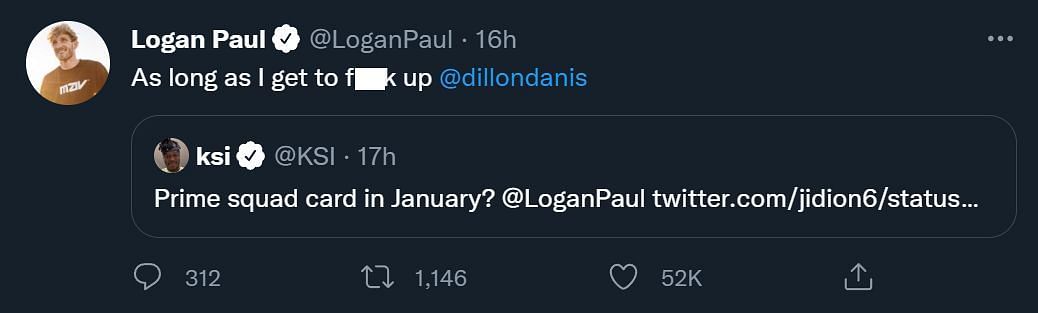 Logan challenges Dillon Danis (Image via LoganPaul/Twitter)