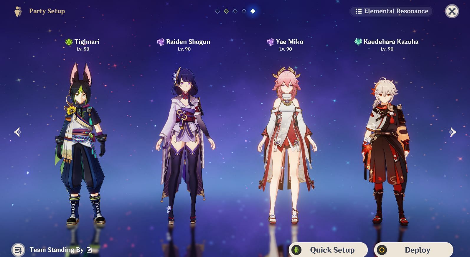 Tighnari, Raiden Shogun, Yae Miko, and Kazuha (Image via HoYoverse)
