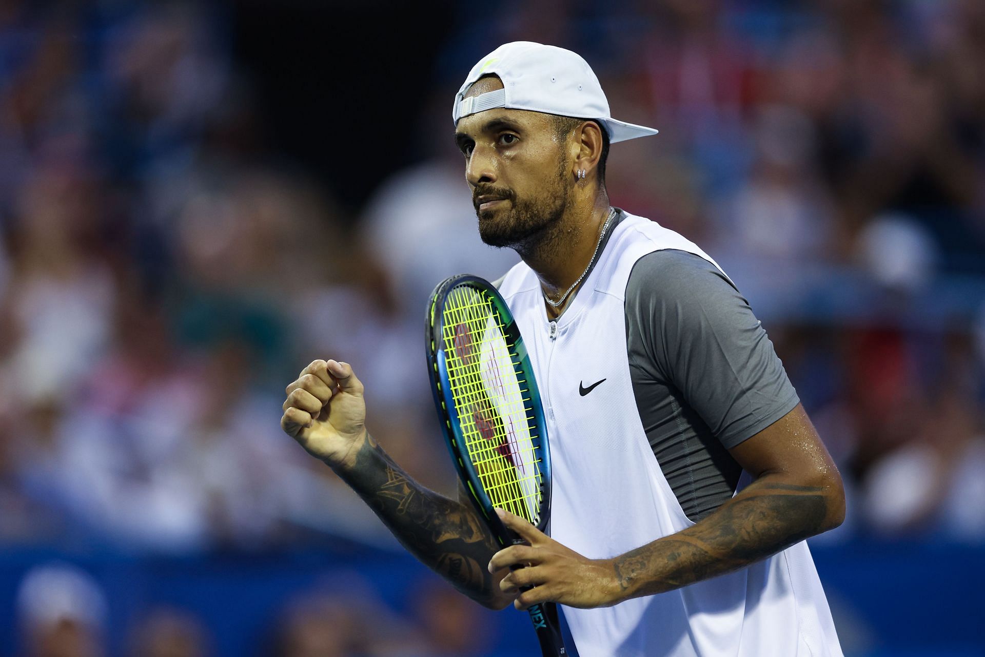 Nick Kyrgios in action at the 2022 Citi Open
