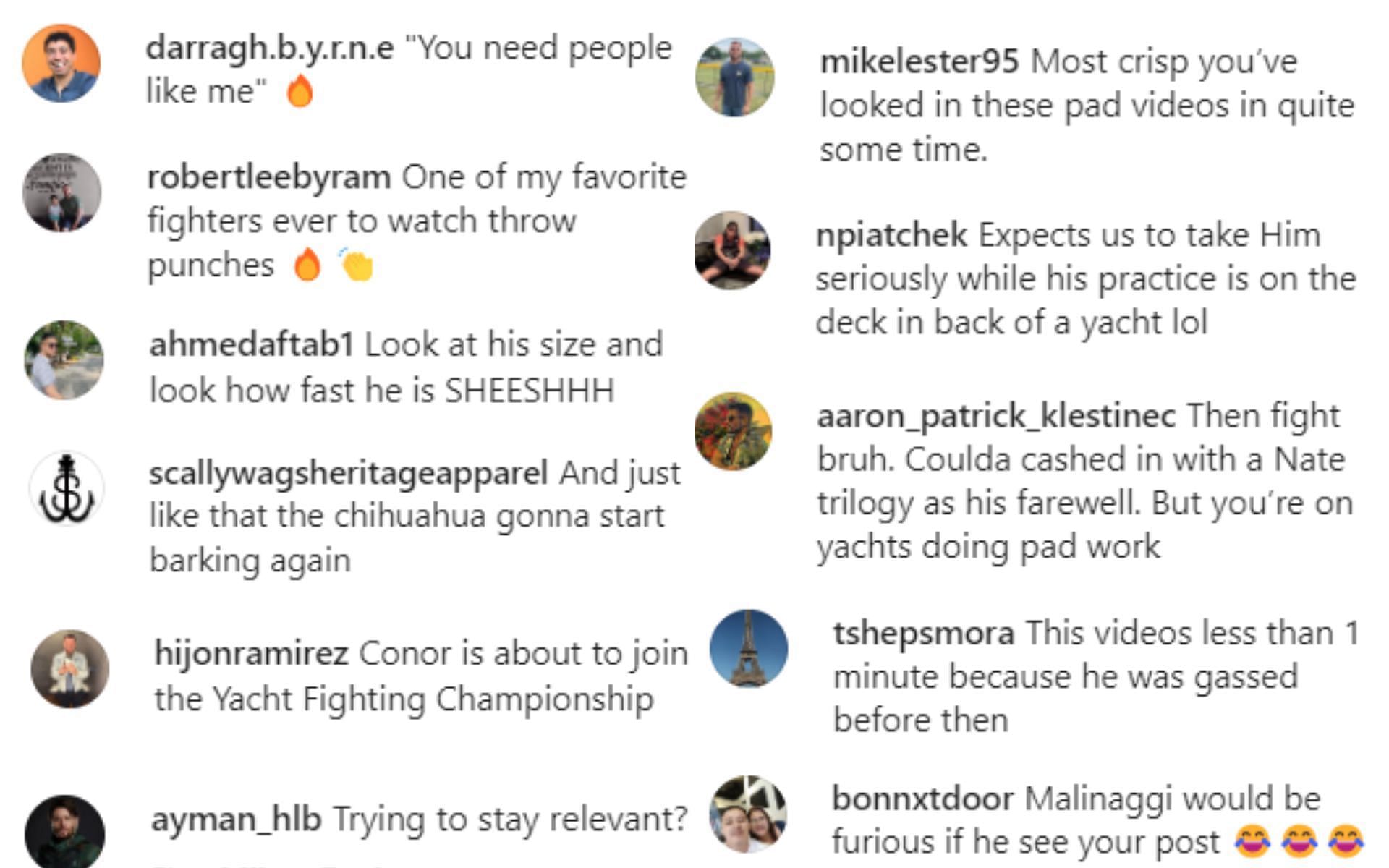 Fans&#039; comments on Conor McGregor&#039;s Instagram post.