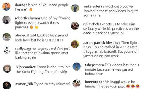 Fans' comments on Conor McGregor's Instagram post.