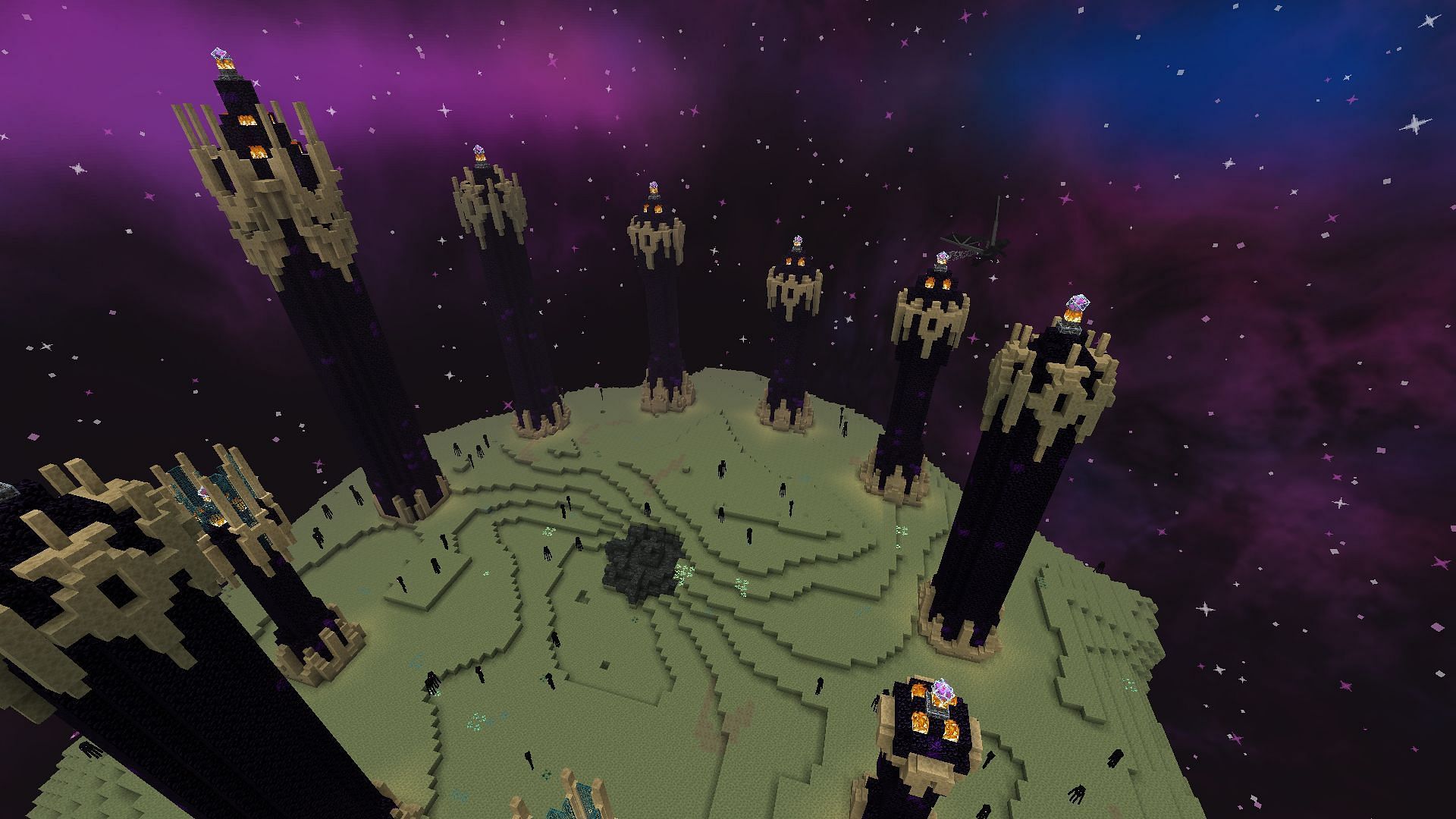 The redesigned ender dragon arena as found in the mod (Image via Minecraft)