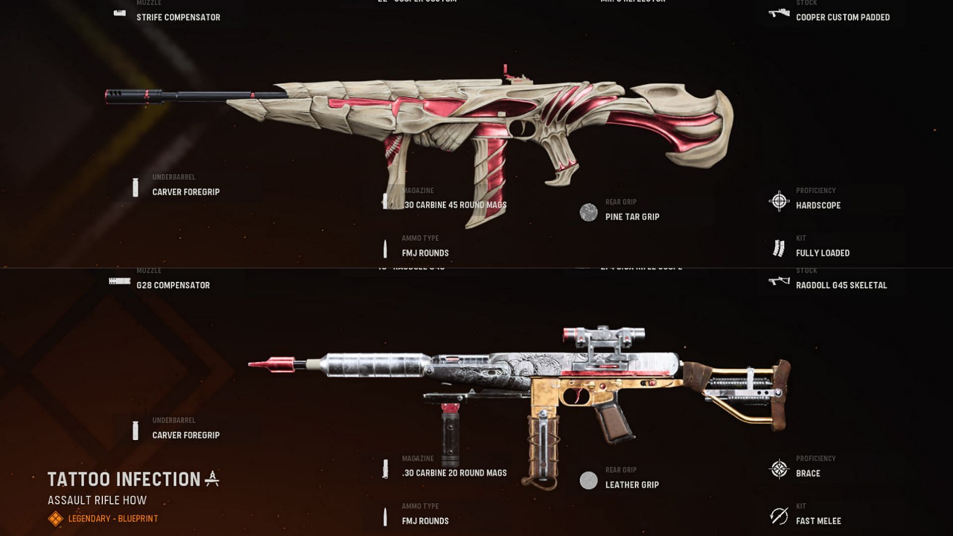 Some available blueprints of Cooper carbine in Warzone (Image via Activision)