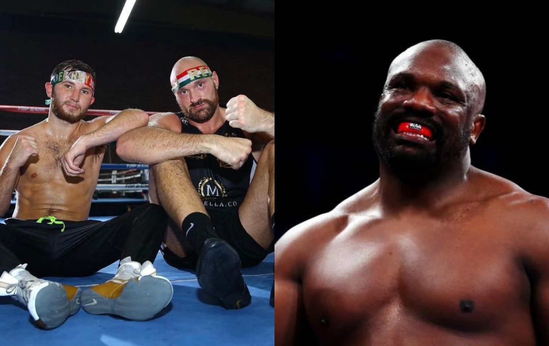 Tyson Fury with Isaac Lowe (left) and Derek Chisora (right)