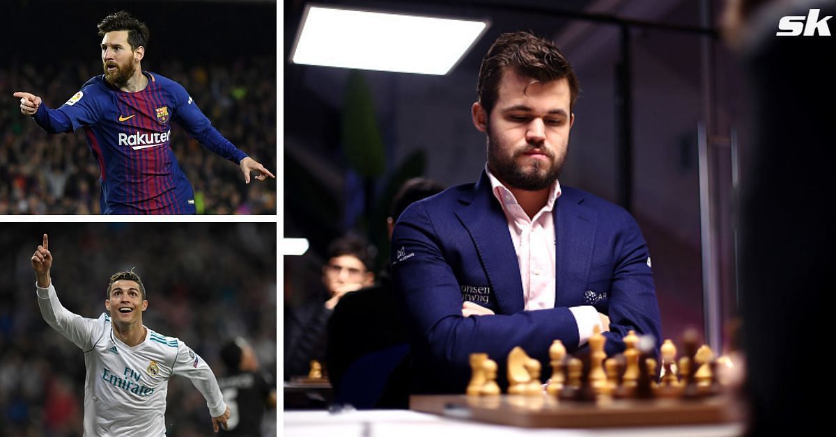 Cristiano Ronaldo and Lionel Messi Taking Photo playing chess in