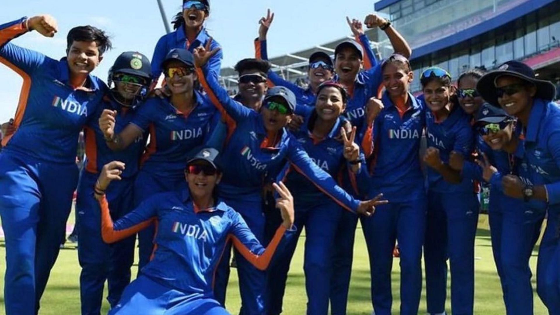 India women&#039;s cricket team celebrate after beating England in the semifinal of CWG 2022.