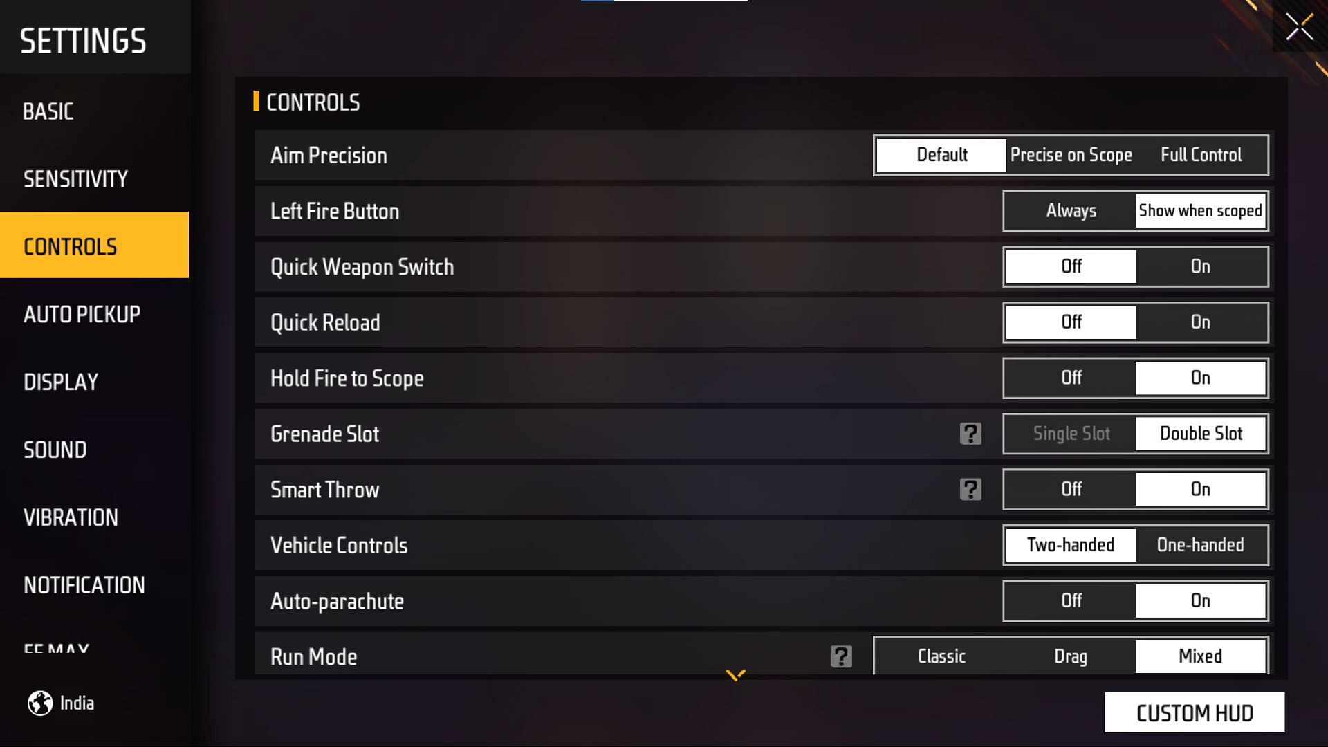 Controls can be edited based on the overall comfort while playing (Image via Garena)