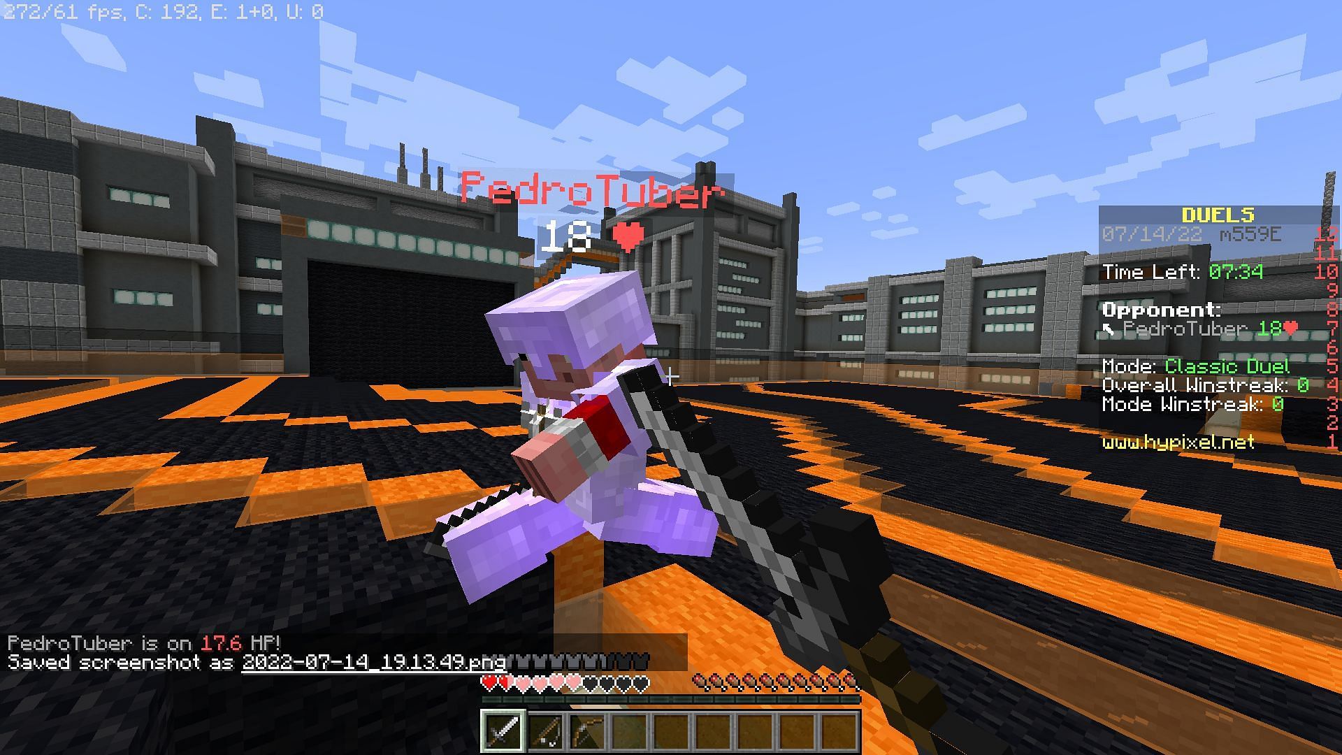 While fighting, players must always keep an eye on their health and defend accordingly (Image via Minecraft)