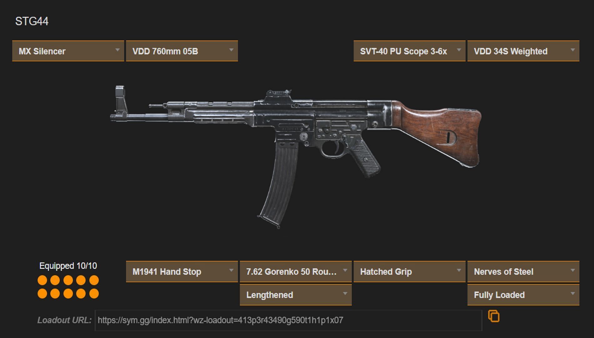 Call of Duty: Warzone STG44 loadout (Image via sym.gg)