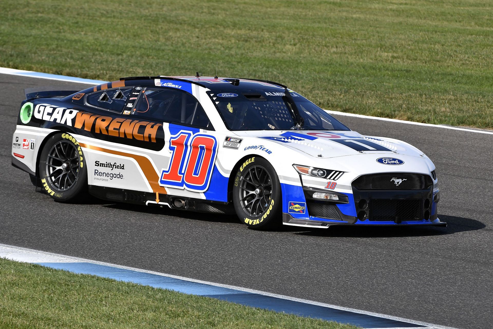 Aric Almirola drives during practice for the 2022 NASCAR Cup Series Verizon 200 at the Brickyard at Indianapolis Motor Speedway in Indianapolis, Indiana. (Photo by Logan Riely/Getty Images)