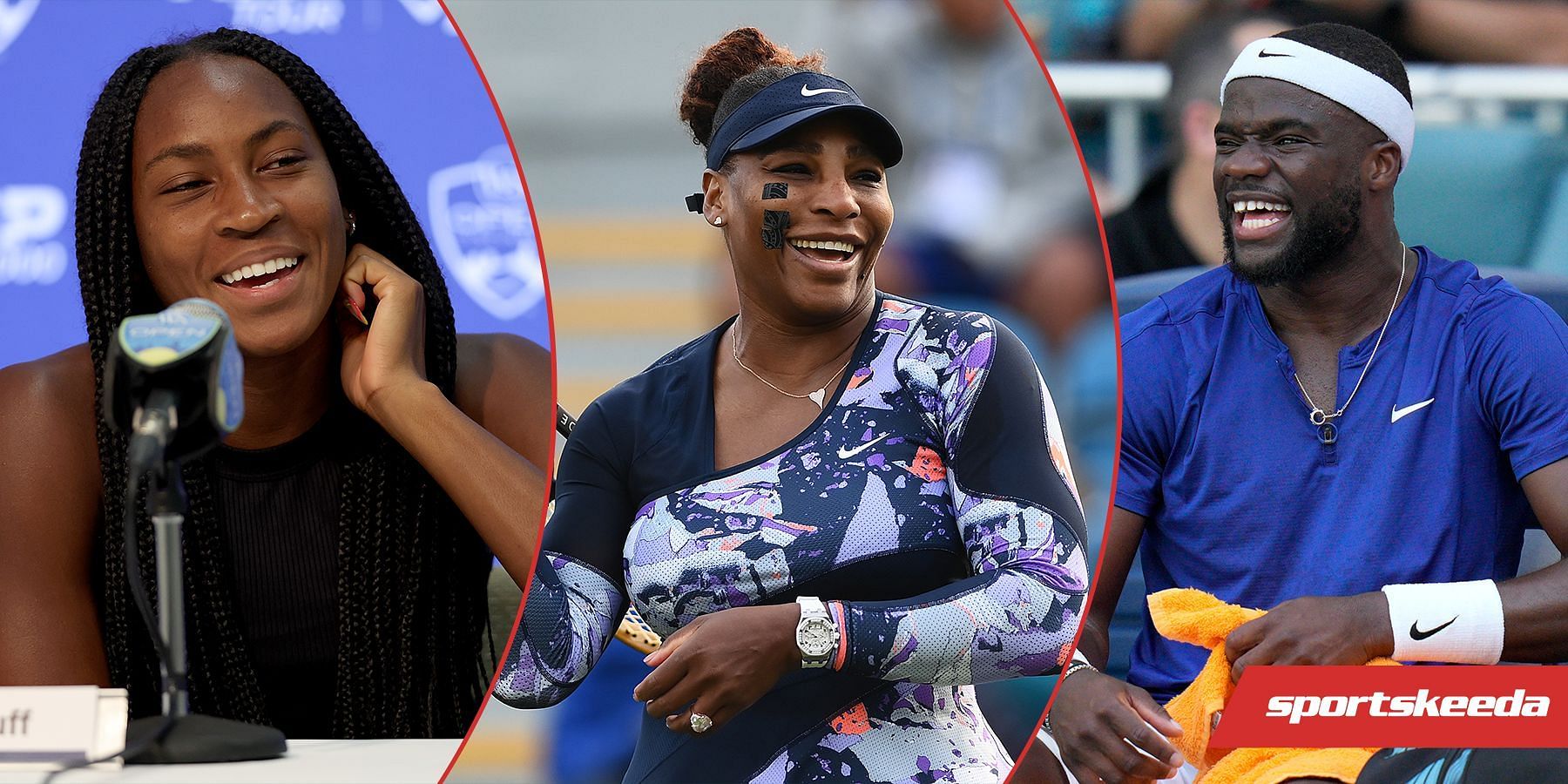 Who is the better Serena Williams (center) fan? Coco Gauff (left) and Frances Tiafoe (right) take on the ATP Tour