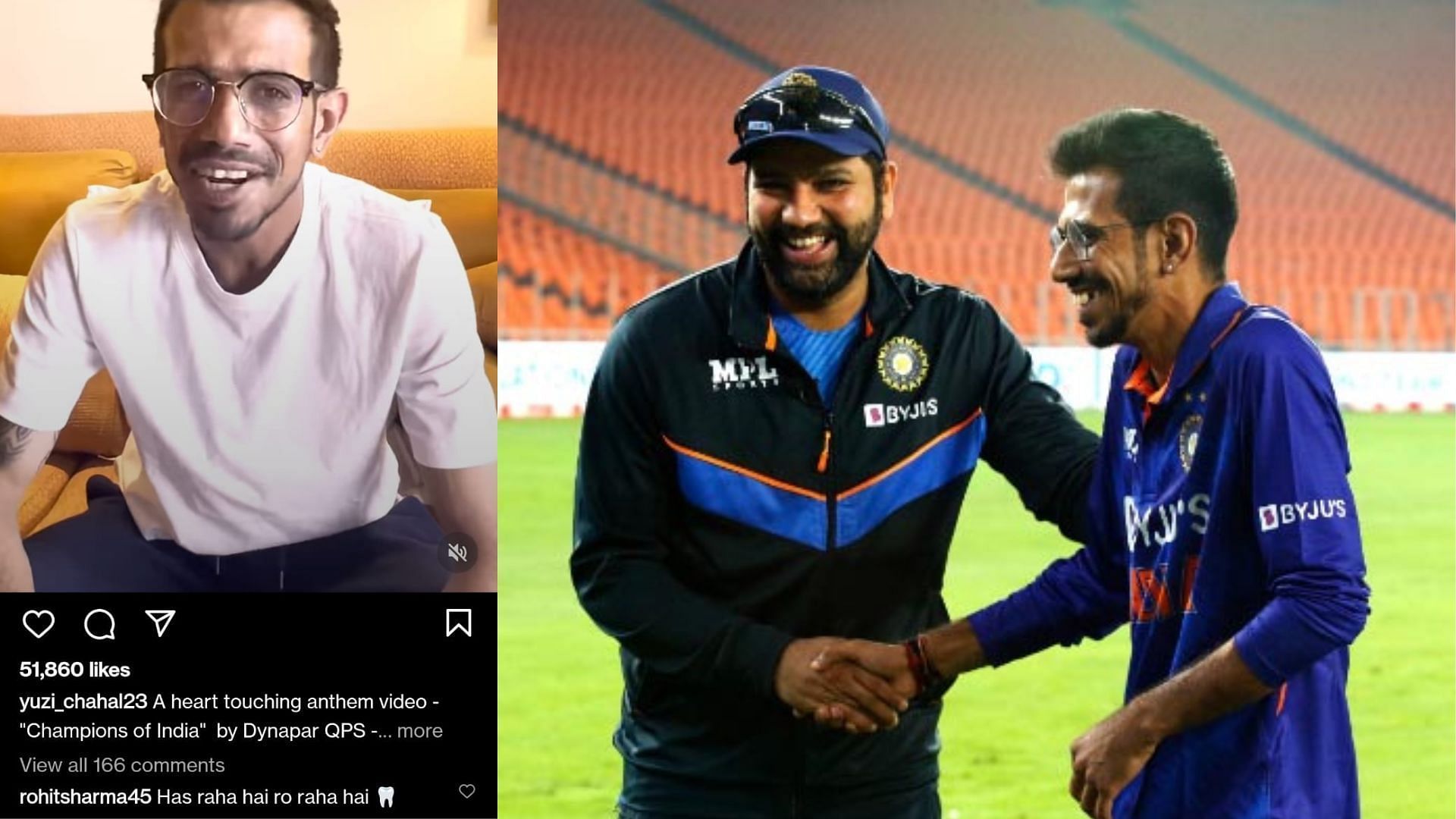 Rohit Sharma trolled Yuzvendra Chahal on the way he spoke in his promotional video on Instagram. (P.C.:Instagram &amp; BCCI)