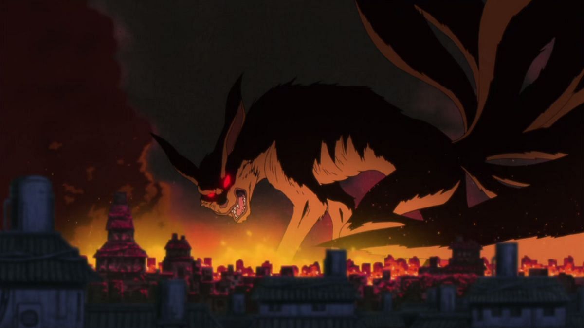The nine-tailed fox attacking Konoha (Image via Studio Pierrot)