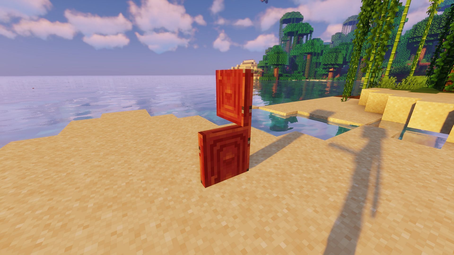 A door with changed halves and split down the center (Image via Minecraft)