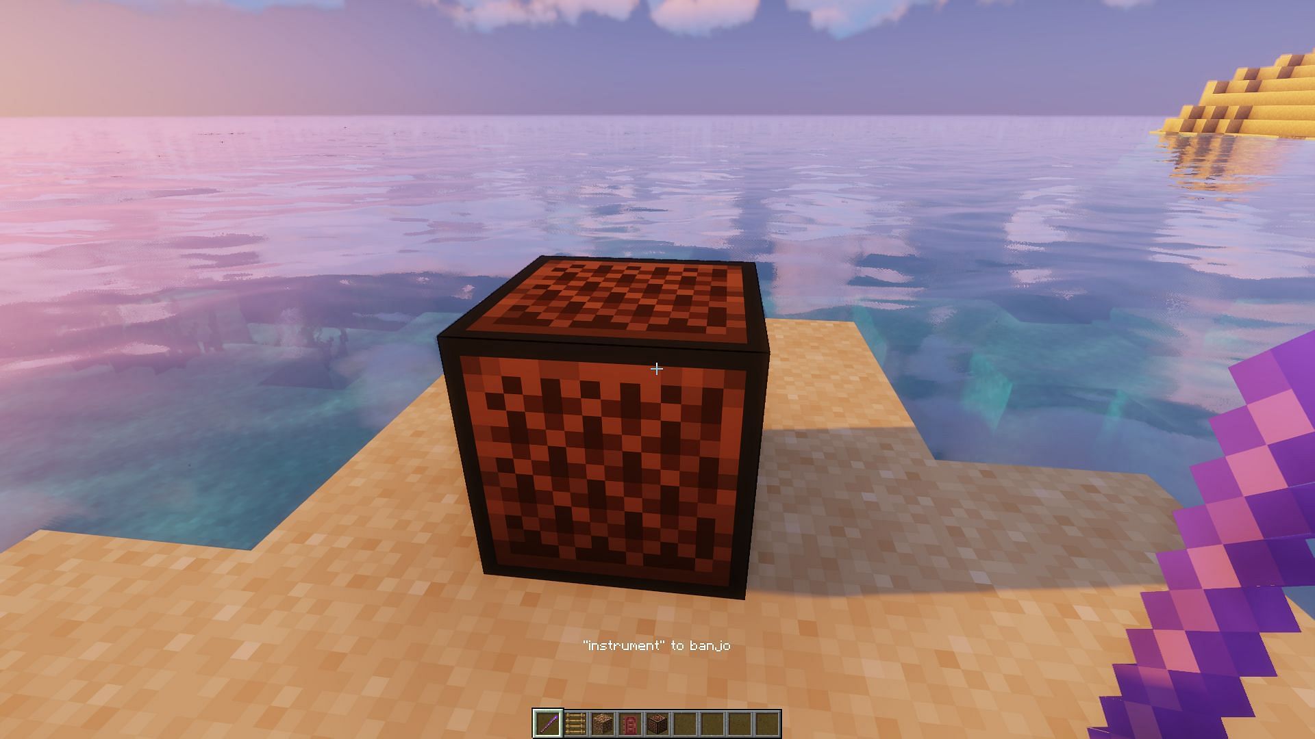 Changing the instrument of a note block (Image via Minecraft)