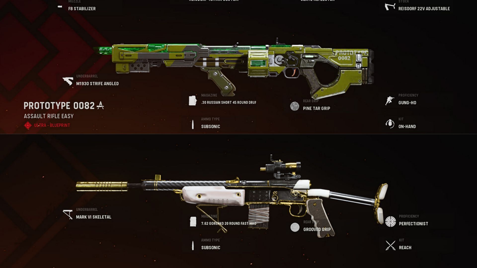 Some available blueprints for the Volk in-game (Image via Activision)