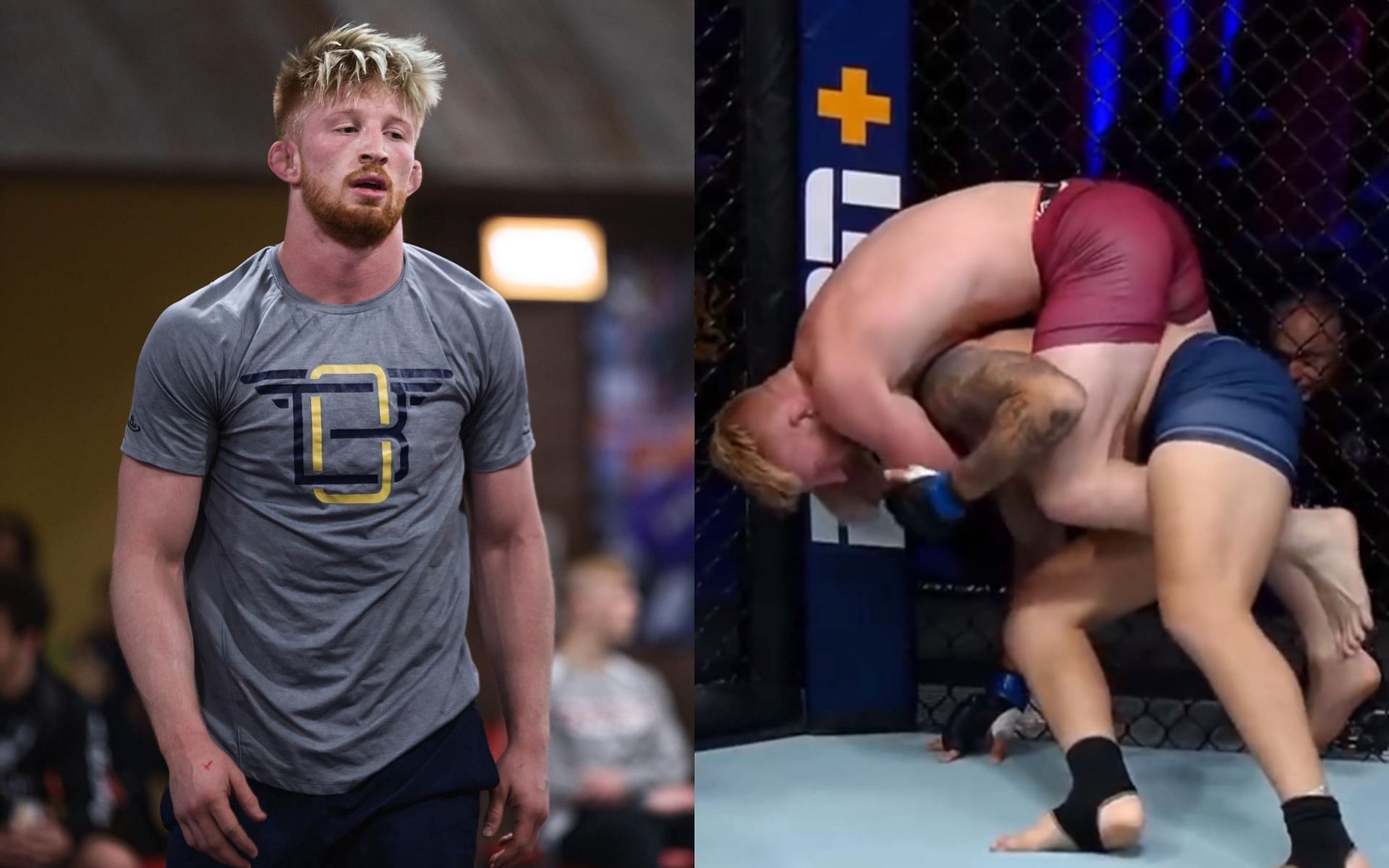 Bo Nickal (L) and Nickal vs. Zachary Borrego (R) [Image credits: @nobickal1 /Instagram and @ufc /Twitter]