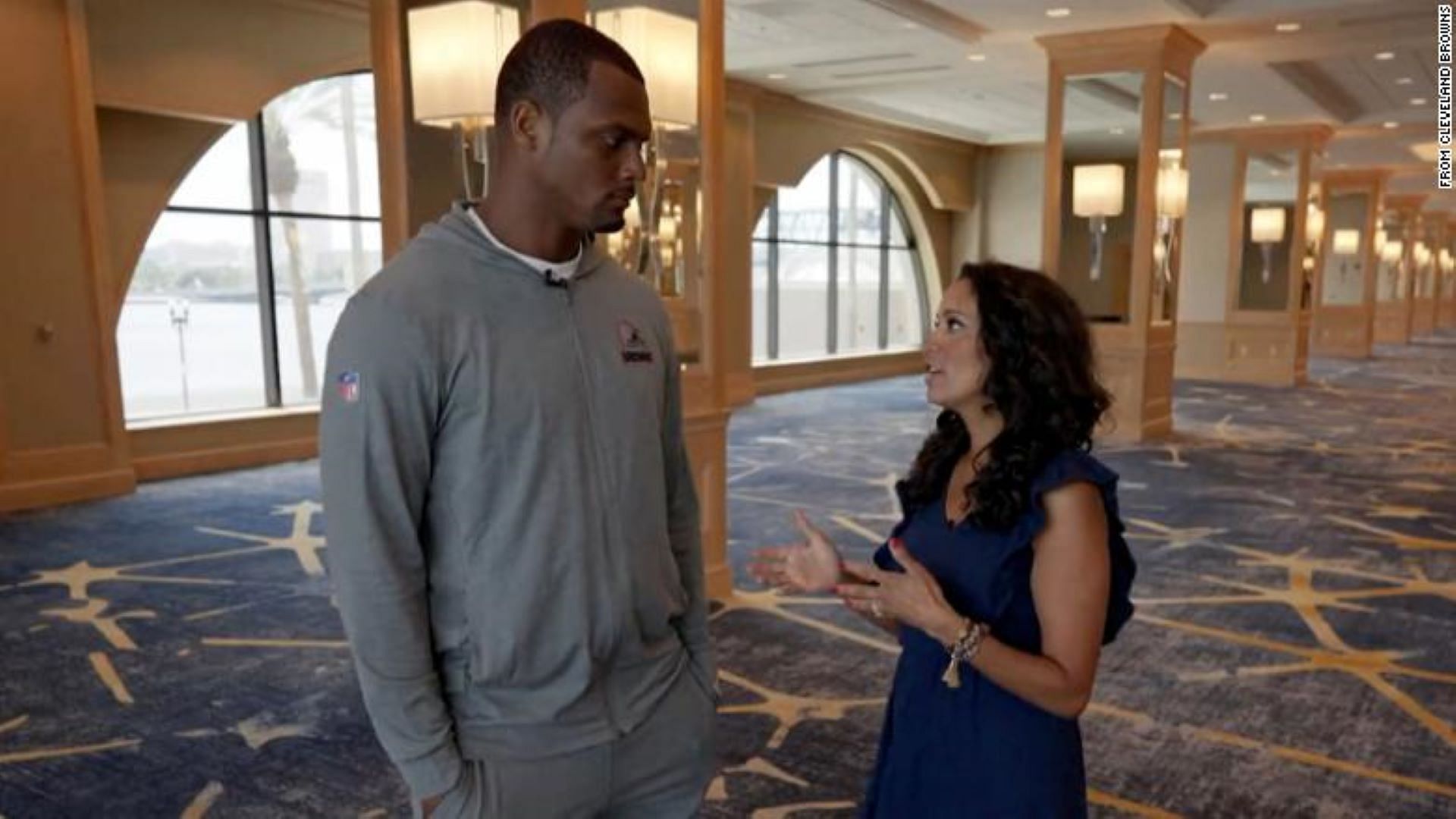 Deshaun Watson spoke to a reporter before playing his first game for the Cleveland Browns