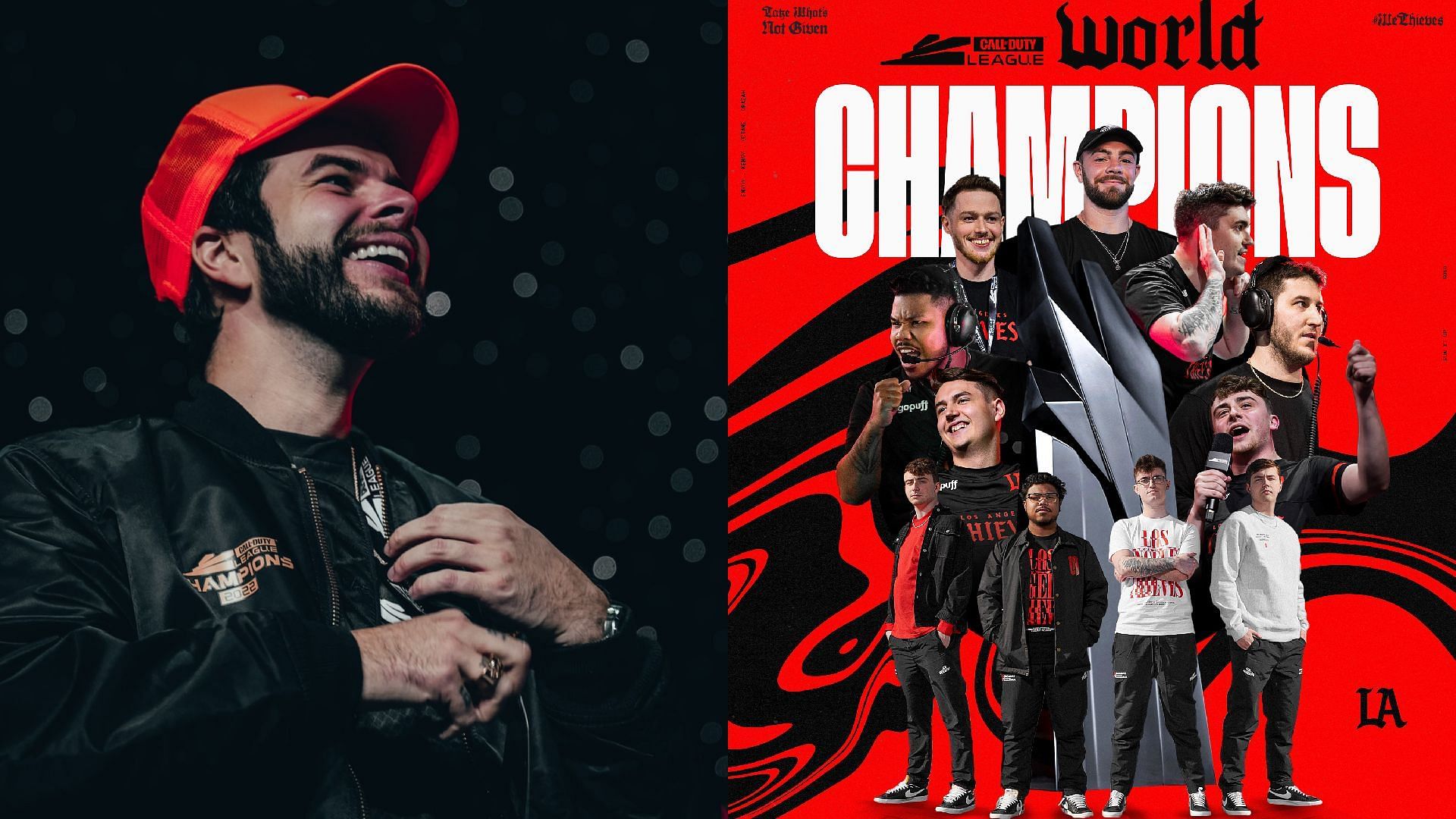 100 Thieves Nadeshot tweets about finally being part of a World Champion organization (Image via LA Thieves, JamesMSellers/Twitter)